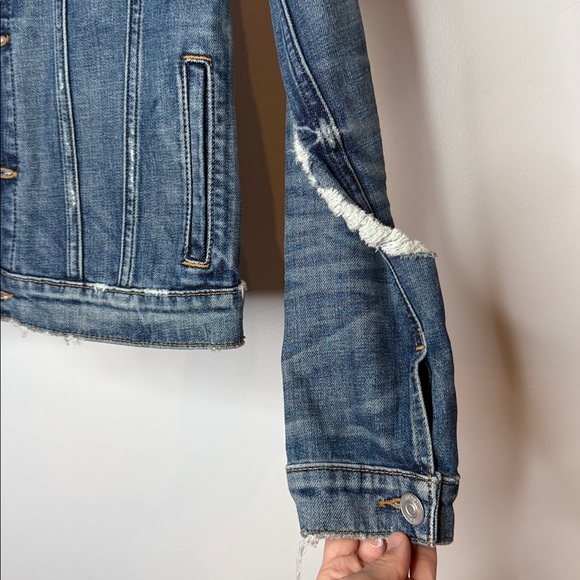 Hudson Distressed the classic rose embroidered denim Jean Jacket size XS - Picture 5 of 12